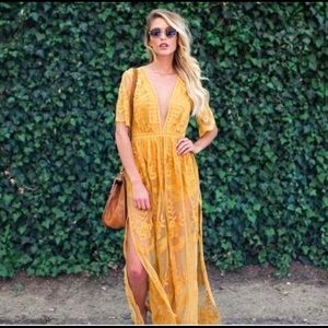 *~* Nordstrom's Socialite Lace Overlay Romper ~ Golden Mustard Yellow ~ Floral